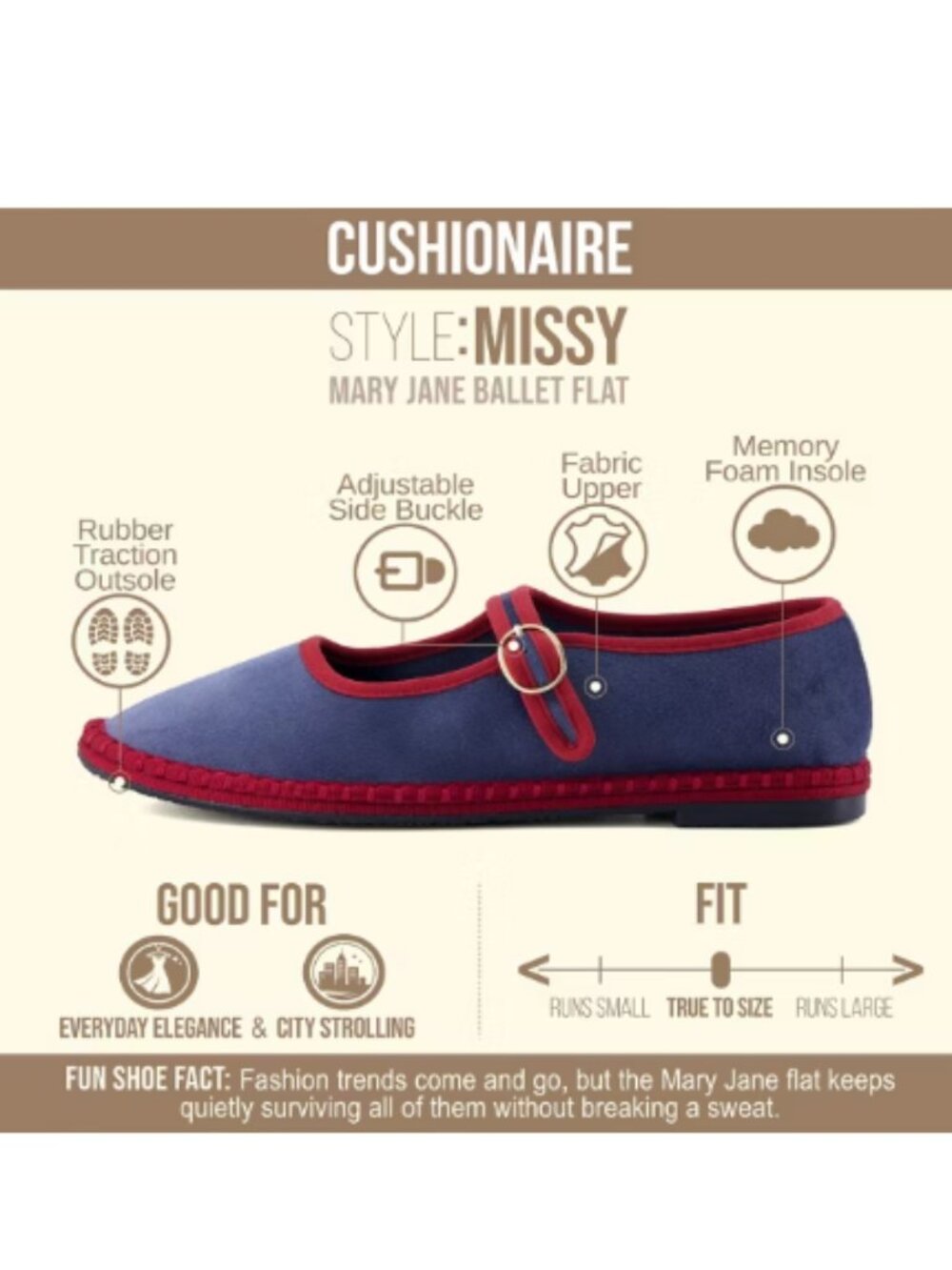 Cushionaire Missy Velvet Mary Jane Ballet Flats (For Women) - Picture 7 of 9